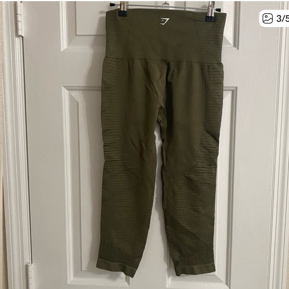 Gymshark Khaki Workout Capris - Picture 3 of 5